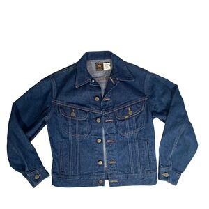 Vintage Lee Denim Jacket Dark Wash Classic Trucker Style Women Size 16 USA Made